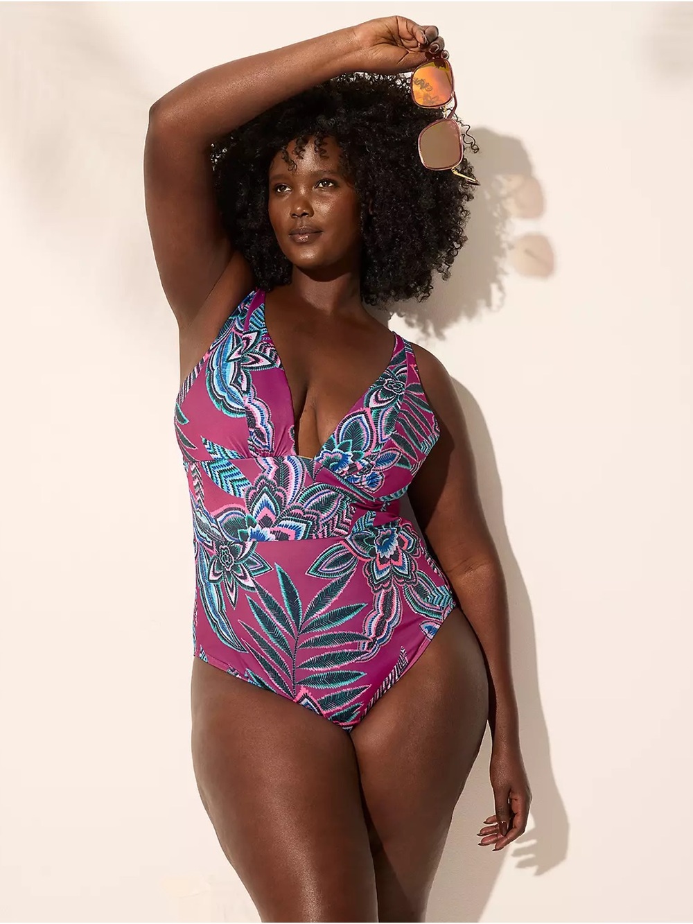 Plunge V-Neck One-Piece Swimsuit in Fuchsia Floral